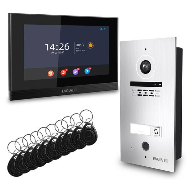 Dveřní videotelefon Evolveo ID-1, s RFID, otiskem prstu a podporou ONVIF kamer černý/nerez

