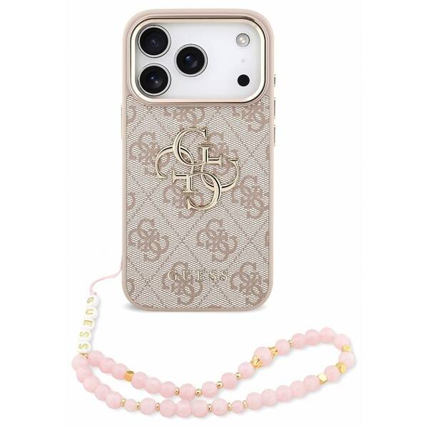 Kryt na mobil Guess PU 4G Metal Logo Strap na Apple iPhone 18 Pro růžový

