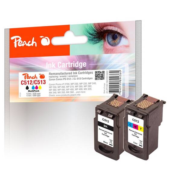 Inkoustová náplň Peach Canon PG512/CL513, MultiPac, 520/500 stran vícebarevná

