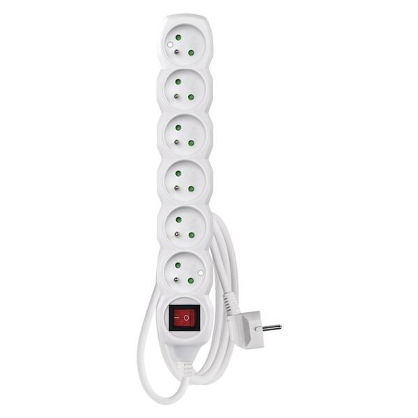 Kabel prodlužovací EMOS 6x zásuvka, vypínač, 2m bílá

