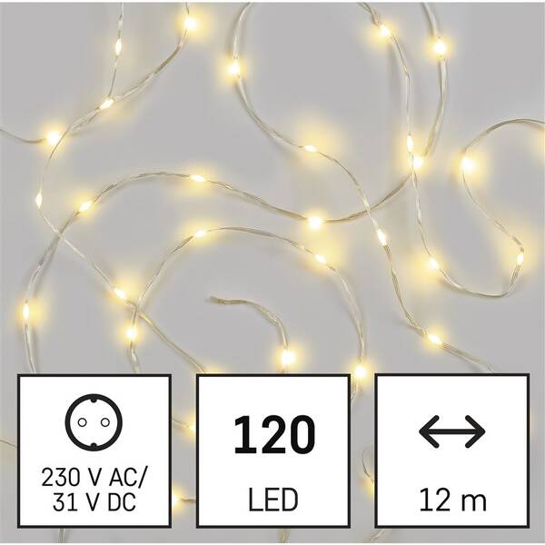 Vánoční osvětlení EMOS 120 LED drop řetěz, 12 m, venkovní i vnitřní, teplá bílá, časovač 

