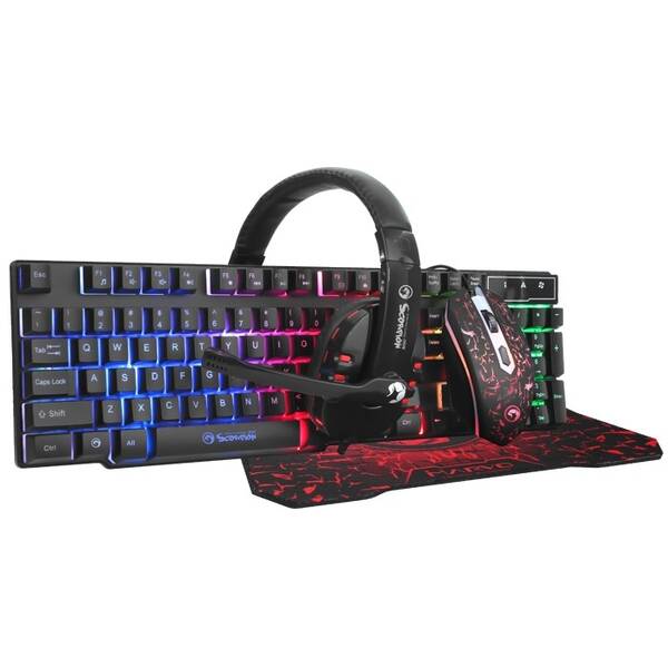 Klávesnice s myší Marvo CM370, US + headset a podložka pod myš černá

