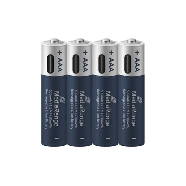 Baterie nabíjecí MediaRange MRBAT160, USB-C Li-Ion baterie Micro AAA, 1,5V, 500 mAh (4 ks) stříbrná/modrá

