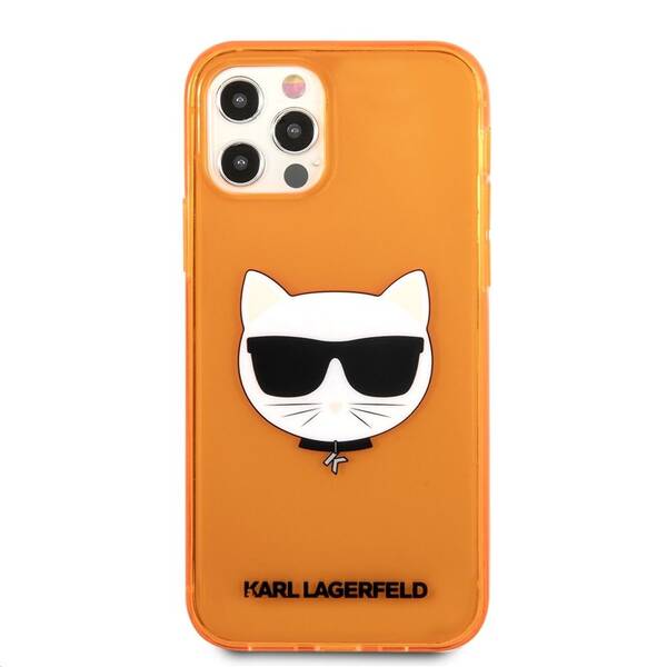 Kryt na mobil Karl Lagerfeld Choupette Head na Apple iPhone 12/12 Pro oranžový

