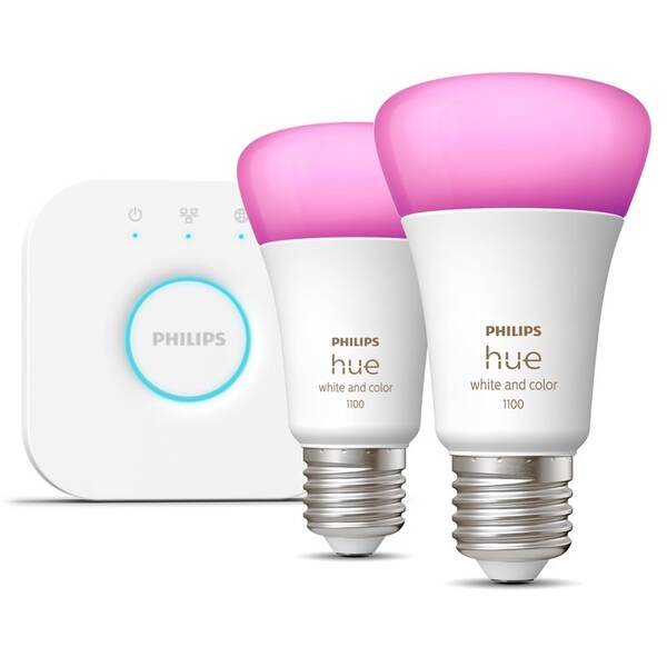 Startovací sada Philips 9W, E27, White a Color Ambiance (2ks) + Bridge 

