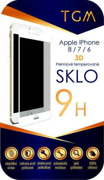 Tvrzené sklo TGM 3D na Apple iPhone 6/7/8 bílé


