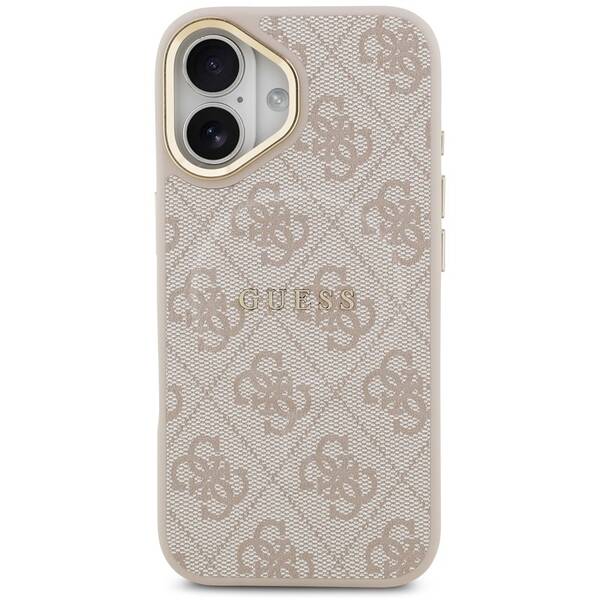 Kryt na mobil Guess PU Leather 4G Gold Frame MagSafe na Apple iPhone 17 růžový

