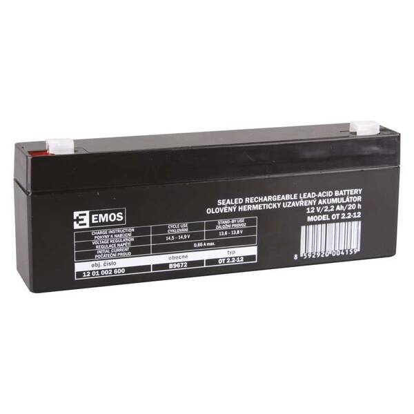 Olověný akumulátor EMOS bezúdržbový 12 V/2,2 Ah, faston 4,7 mm 

