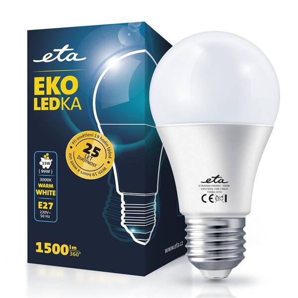 Žárovka LED ETA EKO LEDka klasik 15W, E27, teplá bílá 

