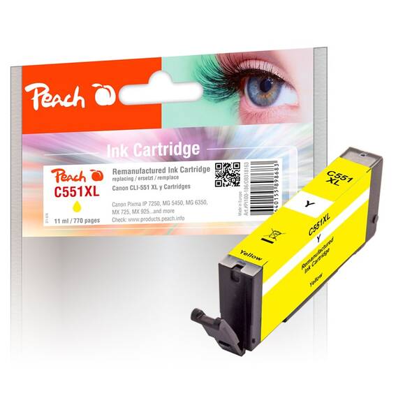 Inkoustová náplň Peach Canon CLI-551XL, 770 stran žlutá

