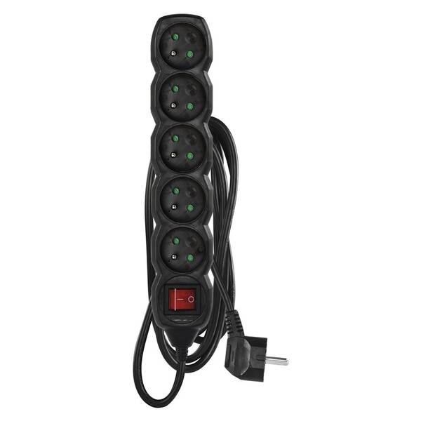 Kabel prodlužovací EMOS 5x zásuvka, vypínač, 3m černá

