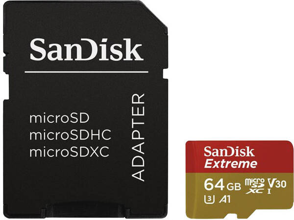Paměťová karta SANDISK 64GB, pro akční kamery, UHS-I U3 (160R/60W) + adapter 

