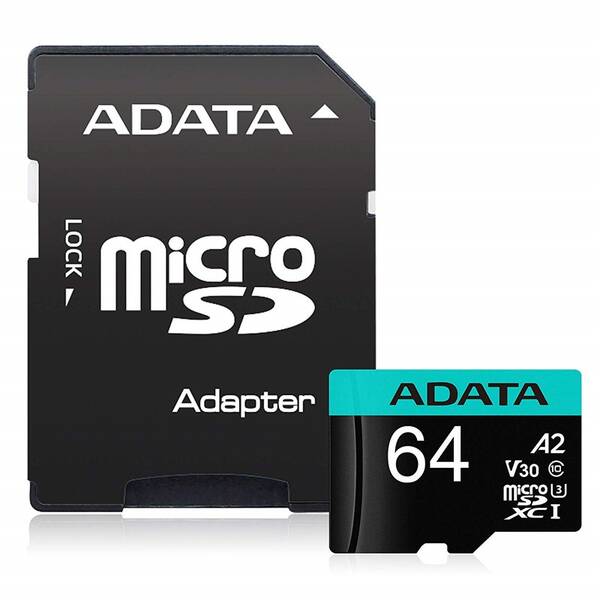 Paměťová karta ADATA MicroSDXC 64GB (100R/80W) + adaptér 

