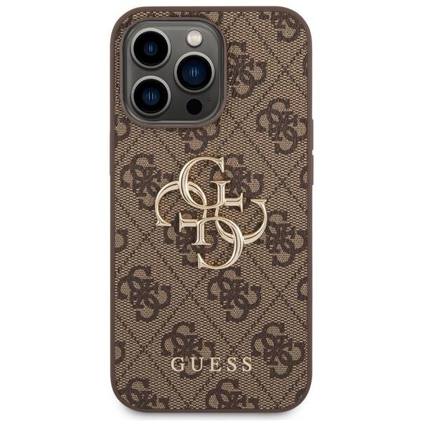 Kryt na mobil Guess 4G Metal Logo na Apple iPhone 14 Pro hnědý

