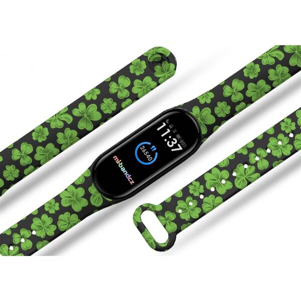 Řemínek Mi-Band na Xiaomi Mi Band 5/6 - motiv Čtyřlístek pro štěstí, černý 

