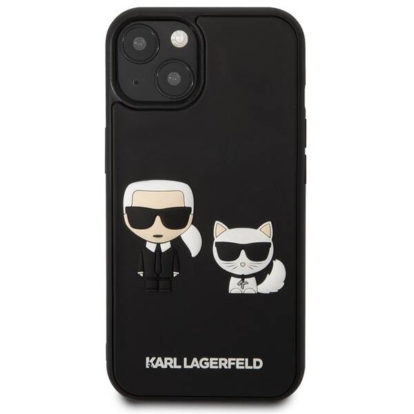 Kryt na mobil Karl Lagerfeld and Choupette 3D na Apple iPhone 13 černý

