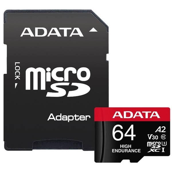 Paměťová karta ADATA High Endurance Micro SDXC 64GB UHS-I (100R/80W) + adaptér 
