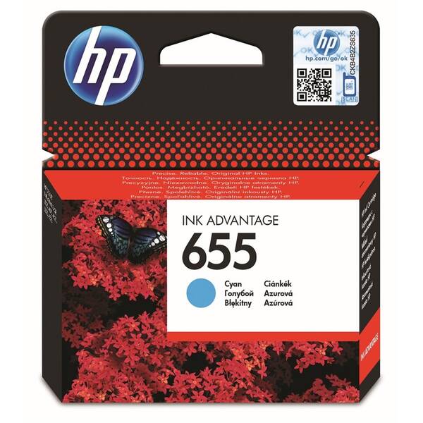 Inkoustová náplň HP 655, 600 stran azurová

