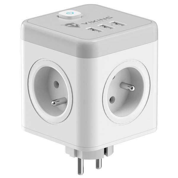 Rozbočovací zásuvka Viking ACT43S, 4× zásuvka 230V, 3× USB bílá barva
