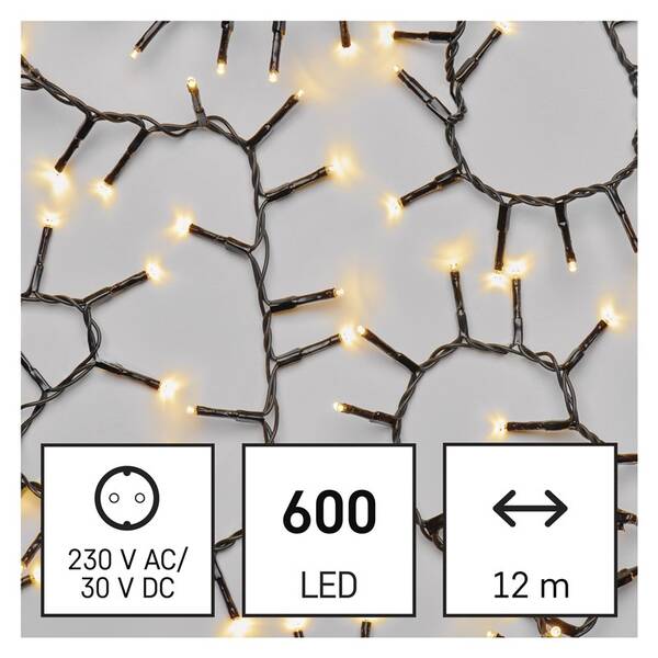 Vánoční osvětlení EMOS 600 LED řetěz - ježek, 12 m, venkovní i vnitřní, teplá bílá, časovač 

