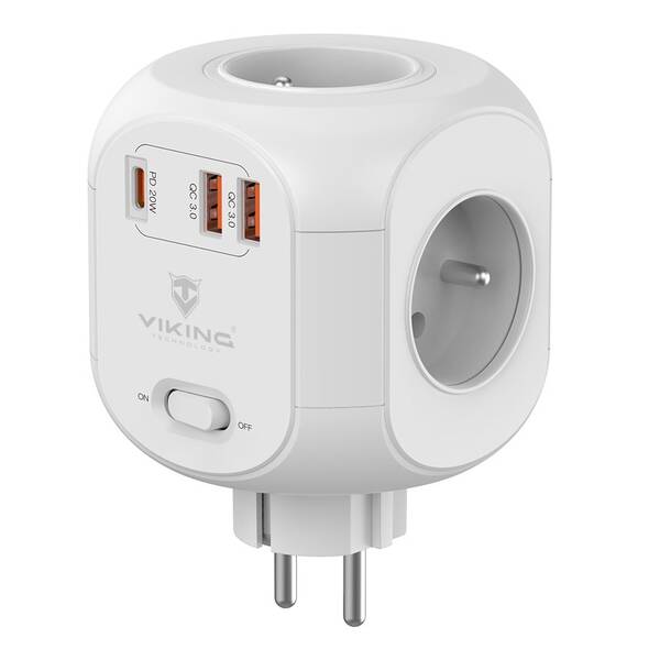 Rozbočovací zásuvka Viking AC43, 4x zásuvka, vypínač bílá


