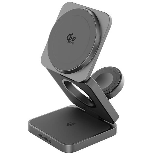 Bezdrátová nabíječka Cubenest SQ312S Pro 3v1, Qi2.2 pro Samsung šedá

