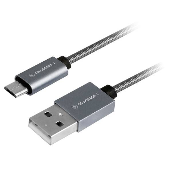 Kabel GoGEN USB / micro USB, 1m, ocelový, opletený titanium

