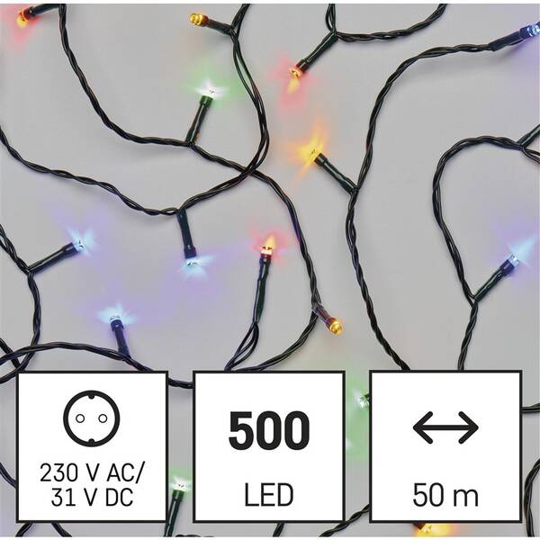 LED řetěz EMOS 500LED řetěz, 50 m, venkovní i vnitřní, multicolor, programy, časovač 

