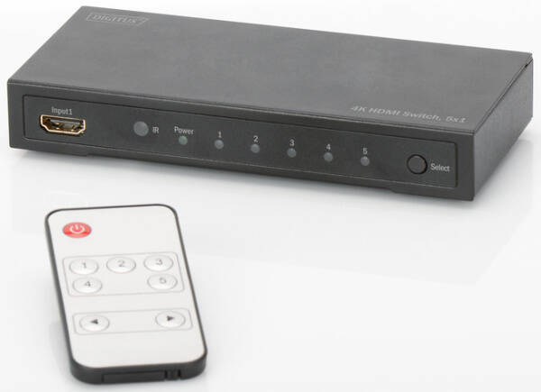HDMI přepínač Digitus 5x1, podpora 4K + dálkové ovládání černý

