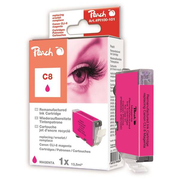 Inkoustová náplň Peach Canon CLI-8M, 13 ml purpurová

