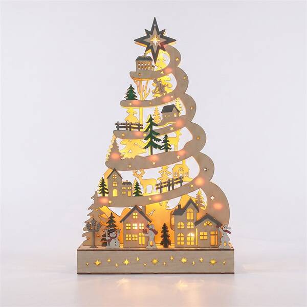 LED dekorace Solight dřevěný vánoční stromek, 17x LED, 2x AA, (45cm) dřevo

