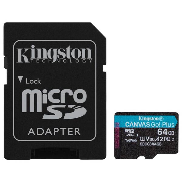 Paměťová karta Kingston MicroSDXC 64GB UHS-I U3 (170R/70W) + adaptér 

