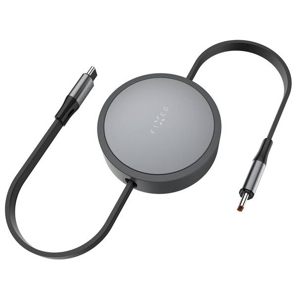 Kabel FIXED navíjecí USB-C/USB-C, 1 m, PD 100W, 480Mbps šedý

