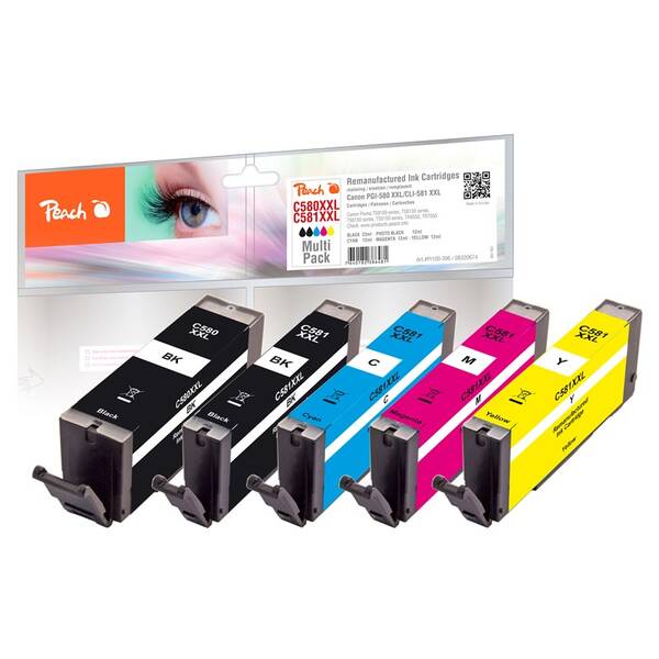 Inkoustová náplň Peach Canon PGI580XXL/CLI581XXL MultiPac, 1x23, 4x12 ml vícebarevná

