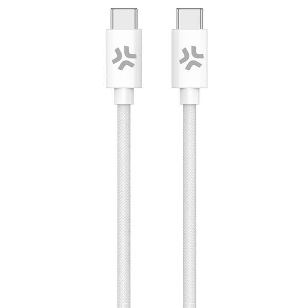 Kabel Celly USB-C/USB-C, opletený (bavlněný), 60 W, 1,5 m bílý

