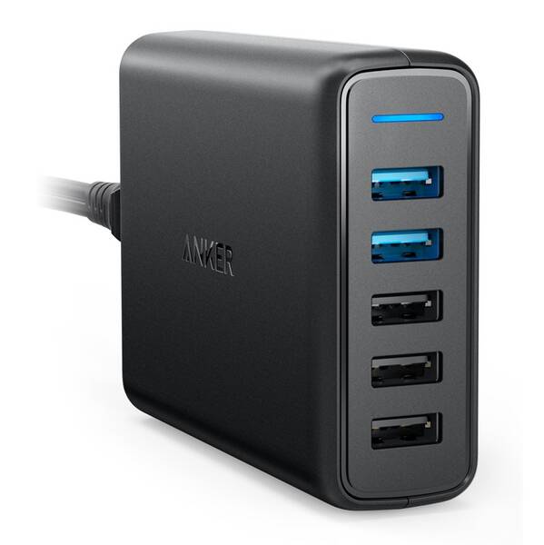 Nabíječka do sítě Anker PowerPort 5, Dual QC 3.0 63W, 5x USB-A černá

