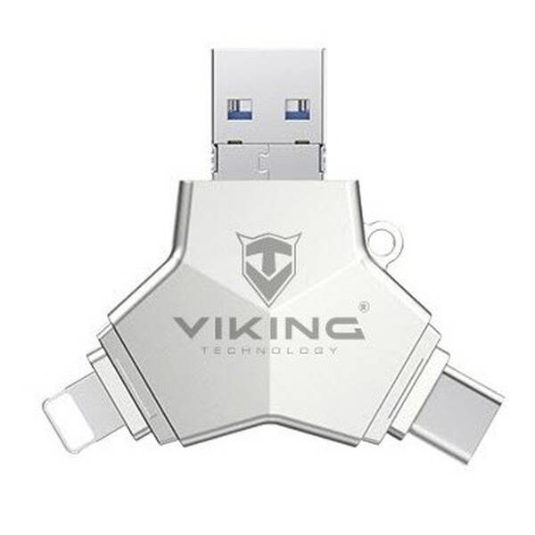 USB Flash Viking 64GB, USB/USB-C/Micro USB/Lightning stříbrný

