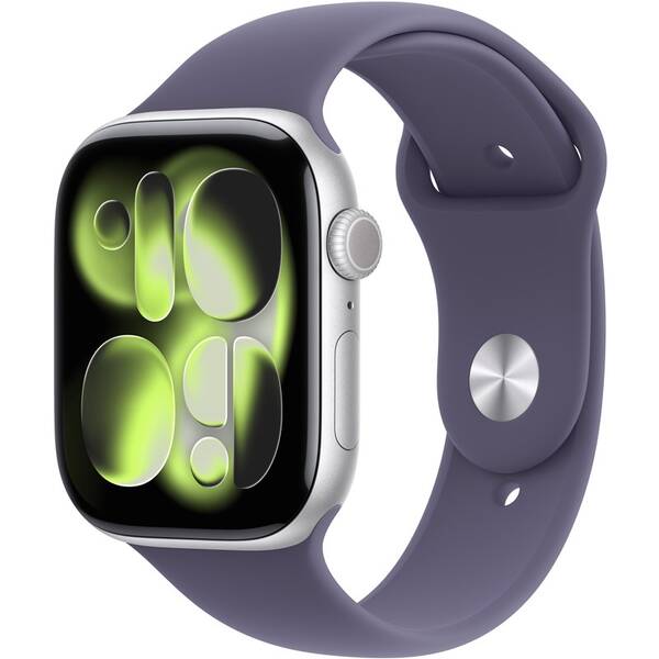 Chytré hodinky Apple GPS + Cellular 46mm stříbrný hliník - mlžně fialový sportovní řemínek - S/M 


