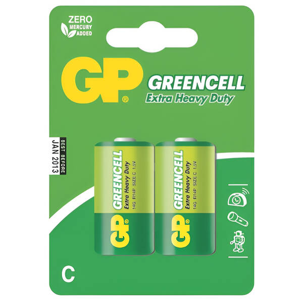 Baterie zinkochloridová GP Greencell C, R14, blistr 2ks 

