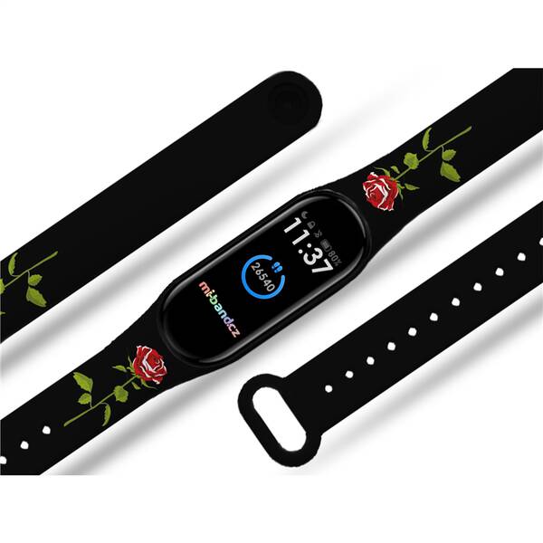 Řemínek Mi-Band na Xiaomi Mi Band 5/6 - motiv Červená růže, černý 

