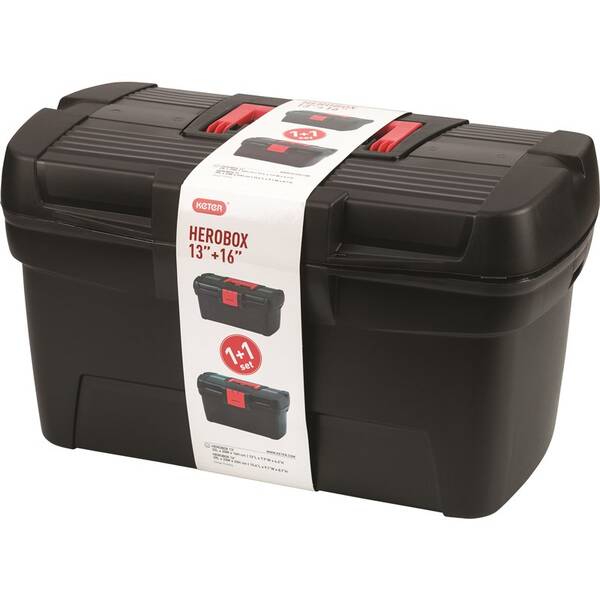 Sada kufrů na nářadí Keter C-195477 HEROBOX PREMIUM 13+16 černá/červená

