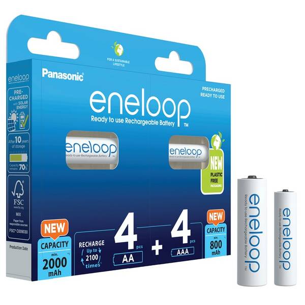 Baterie nabíjecí Panasonic Eneloop AA, HR06, 2000mAh, Ni-MH, blistr 4ks + Eneloop AAA, HR03, 800mAh, Ni-MH, blistr 4ks 

