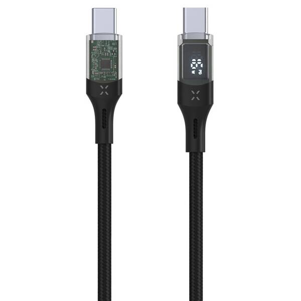 Kabel FIXED USB-C/USB-C, s displejem, PD, 100W, 1,2 m černý

