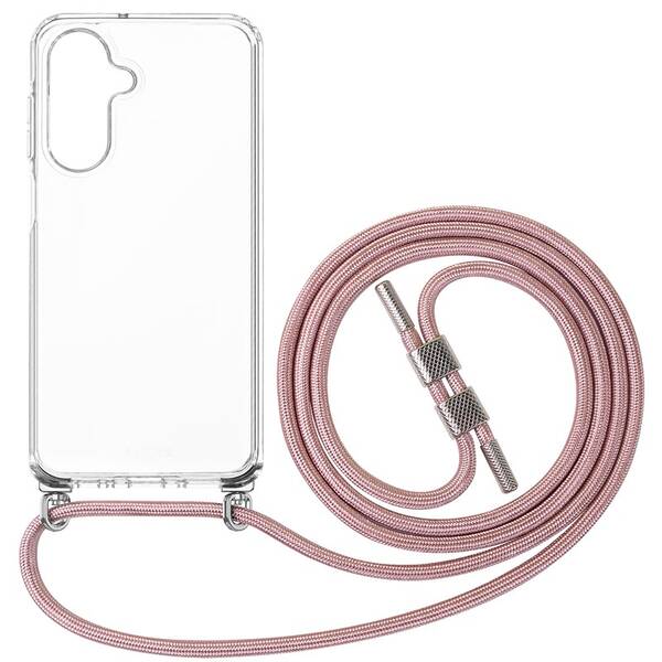 Kryt na mobil FIXED Pure Neck s růžovou šňůrkou na krk na Samsung Galaxy A26 5G průhledný

