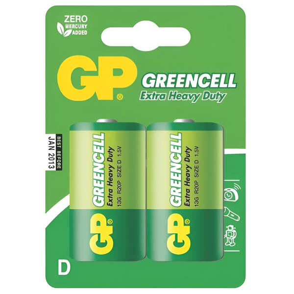 Baterie zinkochloridová GP Greencell D, R20, blistr 2ks 

