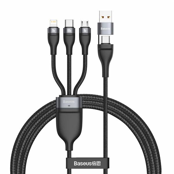 Kabel Baseus Flash Series 3v2, USB/USB-C na MicroUSB/Lightning/USB-C 100W, 1,2m černý

