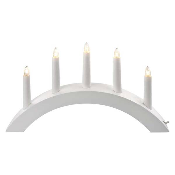 LED dekorace EMOS Svícen na 5× žárovičku E10 dřevěný bílý, oblouk, 40×28cm 


