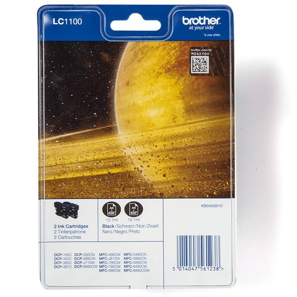 Inkoustová náplň Brother LC-1100BK, 2x450 stran, 2-pack černá

