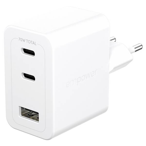 Nabíječka do sítě PanzerGlass empower Turbo GaN 70 W, 2x USB-C, 1x USB-A bílá


