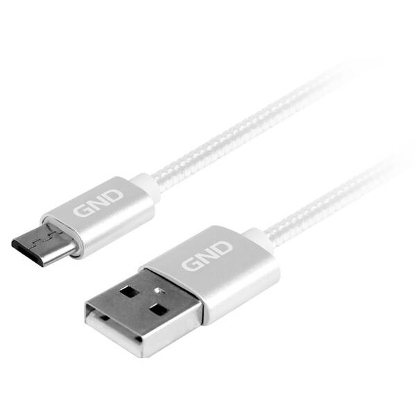 Kabel GND USB / micro USB, 2m, opletený stříbrný


